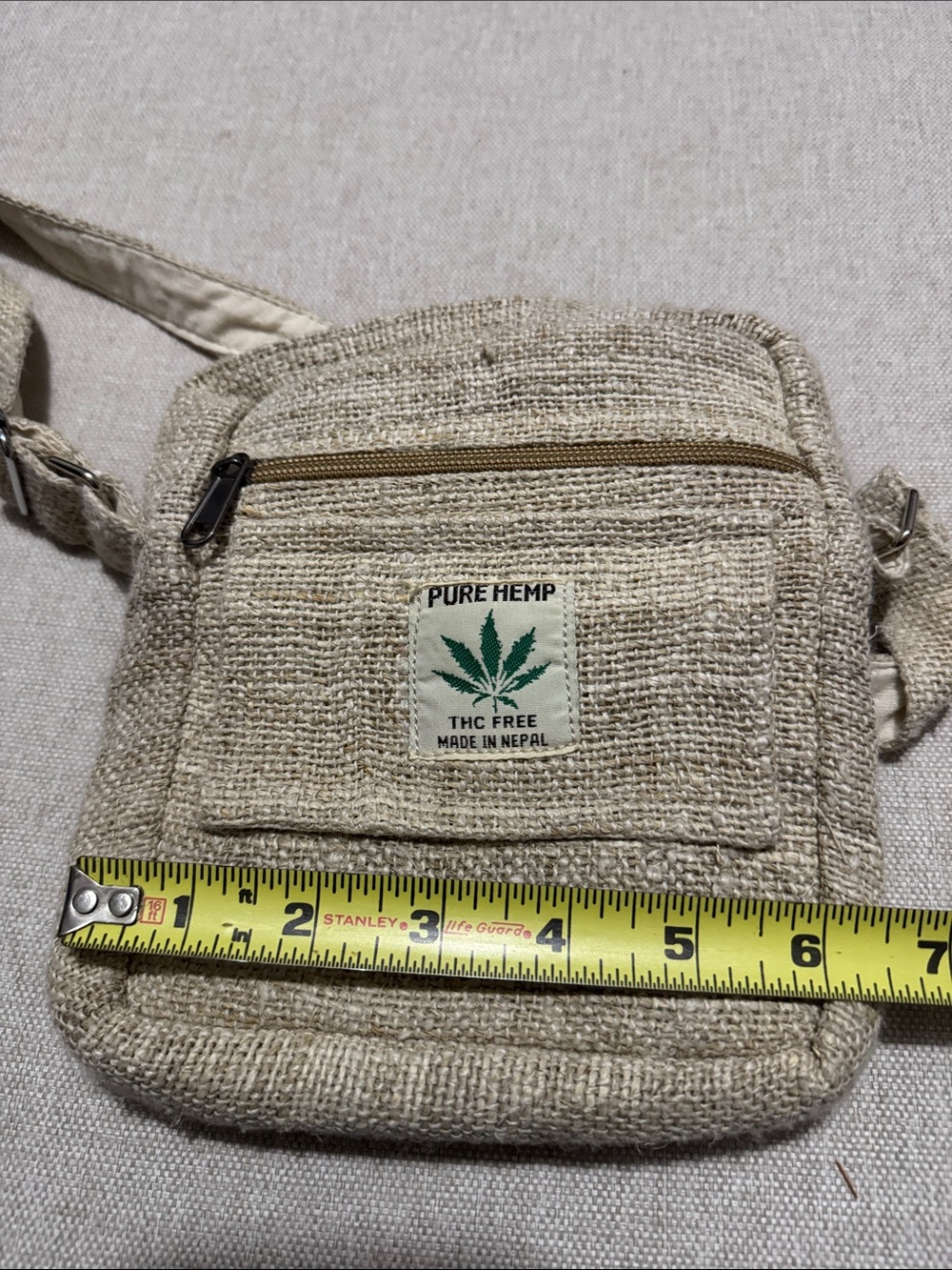 Ark Fair Trade's Hemp Crossbody Bag-Nepal Orig-Natural Color with Imperfections - Picture 13 of 16